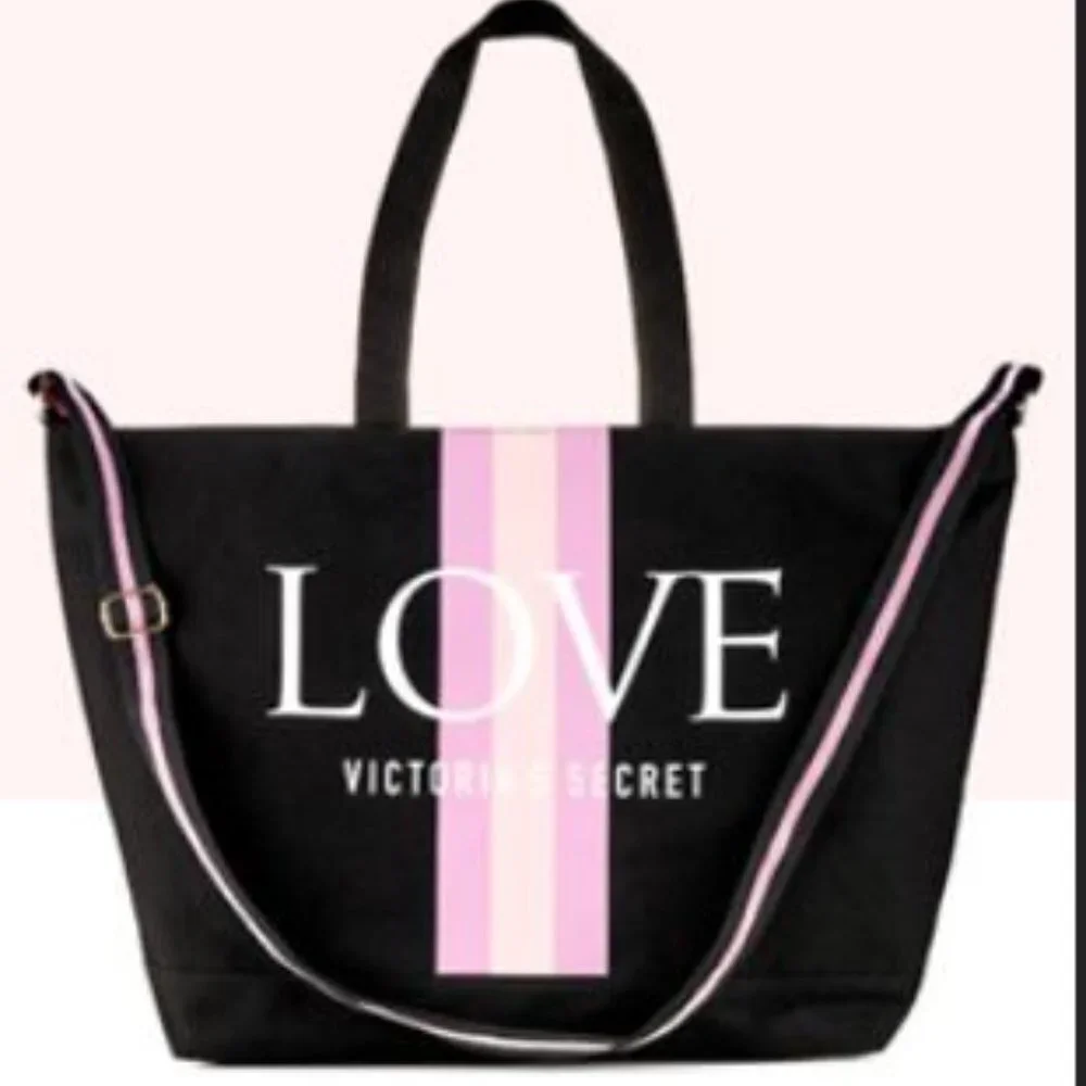 Victoria’s Secret Love Spellout Tote Bag Black Pink Canvas